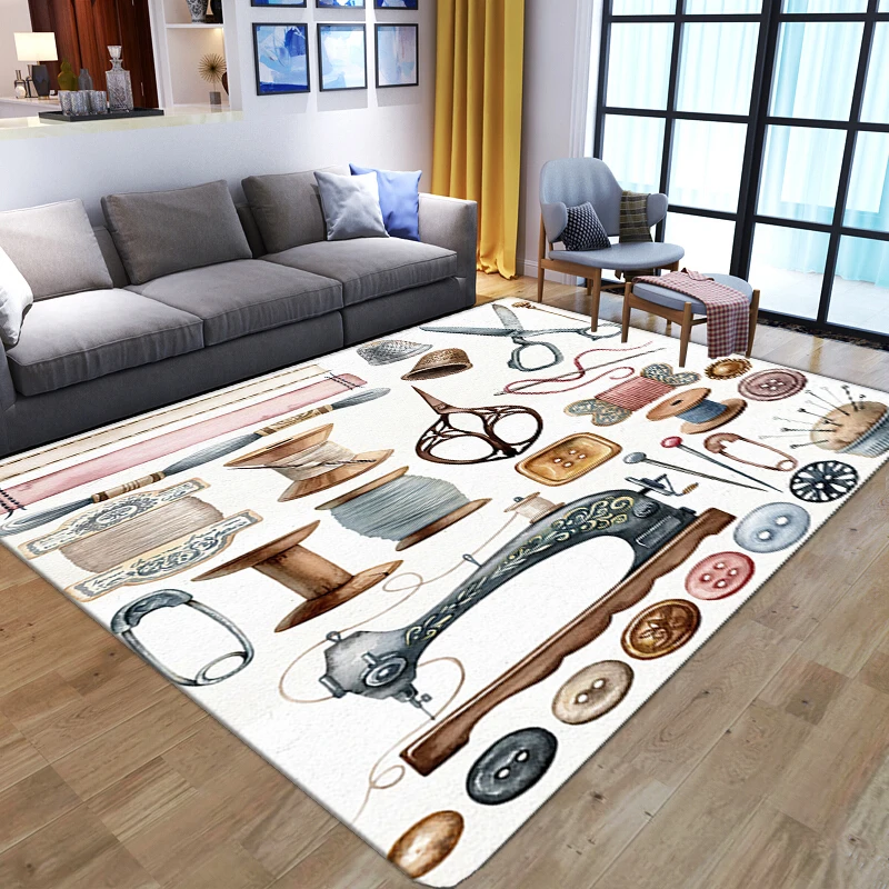 Modern Sewing Pattern Carpets for Home Living Dining Dorm Room Bedroom Bedside Sofa Decor Non-slip Rug Kids Play Crawl Floor Mat