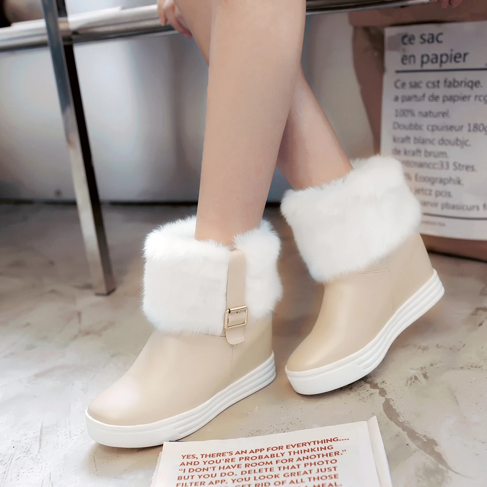 Winter Ankle Boots Female Fur Platform Snow Boot Ladies Plush Sneakers Casual Flat Shoes white pink Woman Footwear mujer 34-43