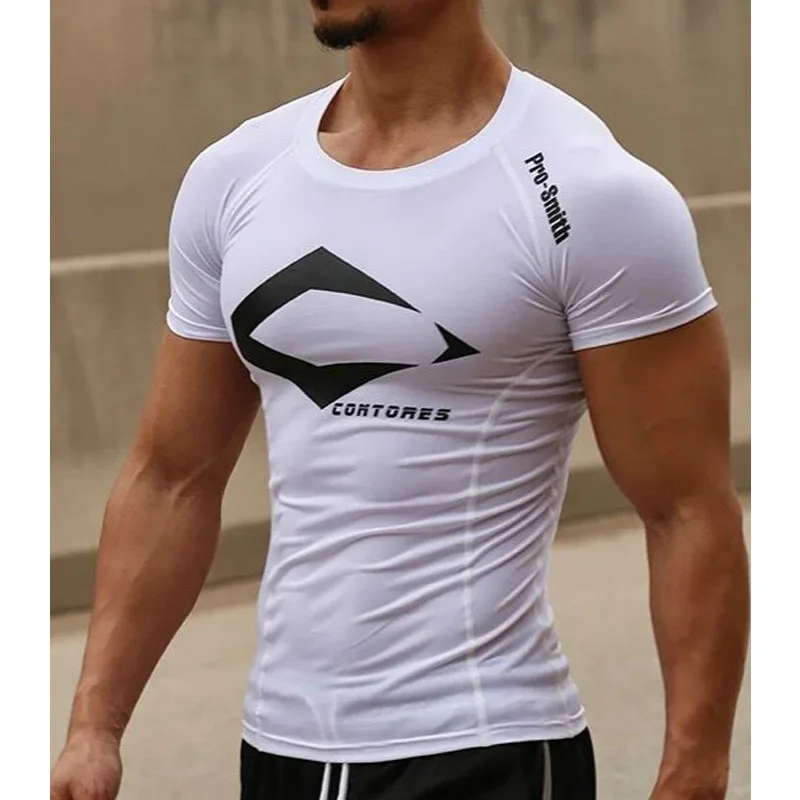 Men\'s Quick Dry Fitness Printed Tees Outdoor SPORT Running Climbing Short Sleeves Shirt Tights Bodybuilding Tops Corest T-shirt