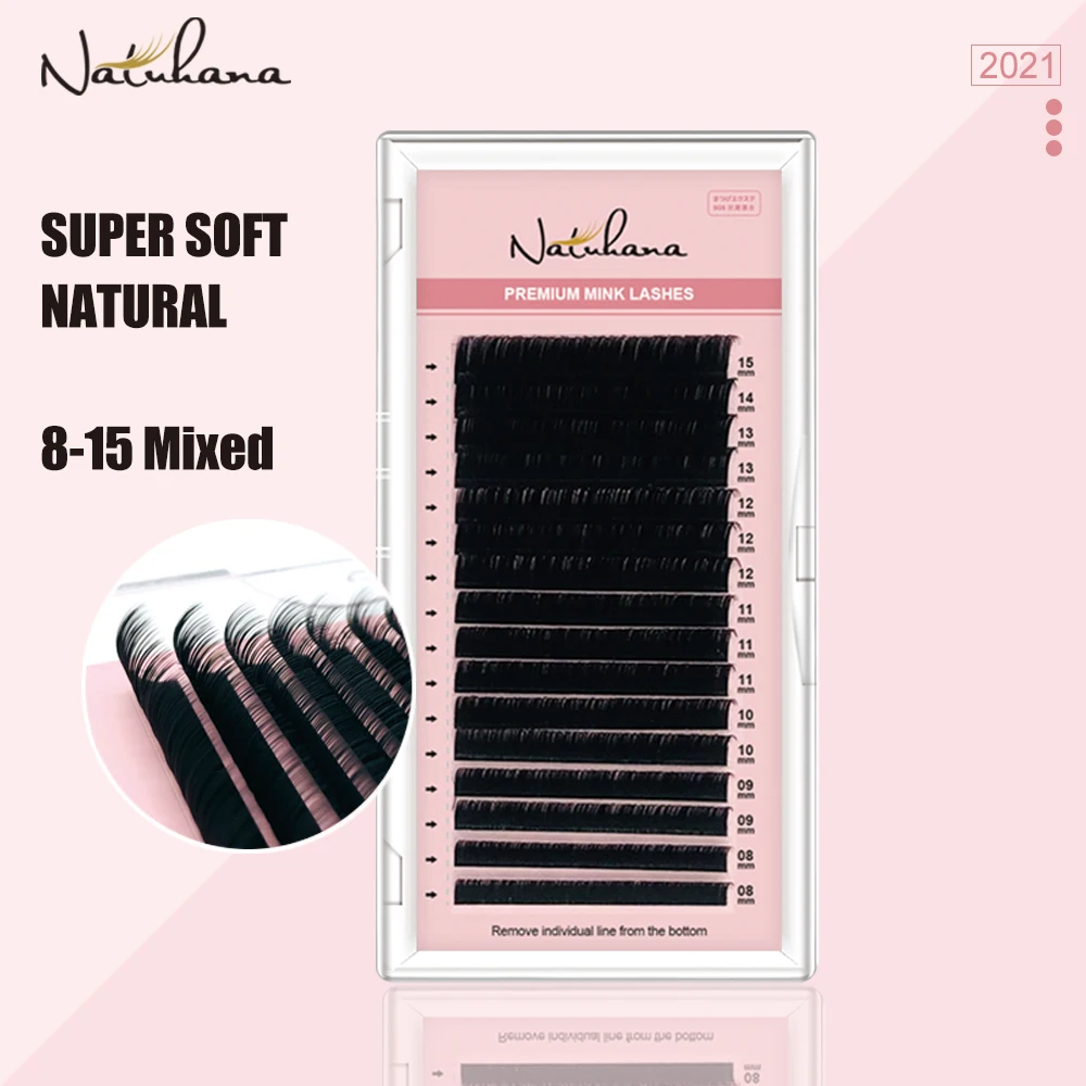 NATUHANA 8-25 Mixed 16Rows Fake Eyelash Extension Maquiagem Cilios Postiço Individual False Eyelashes Supplies Silk Mink Lashes