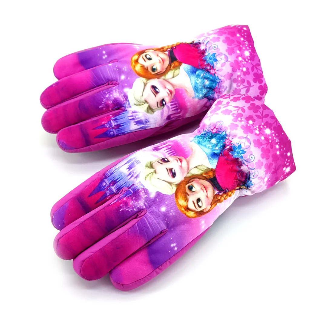 Kids Winter Thickening Warm Gloves Windproof Anna Elsa Cartoon Children Boys Girls Ski Outdoor Waterproof Anti-slip Gloves 5-10Y