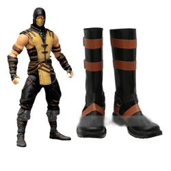 Game Mortal Kombat 11 Scorpion Fujin Cosplay Long Boots Leather Shoes Custom Made Any Size For Boys and Girls Halloween Party