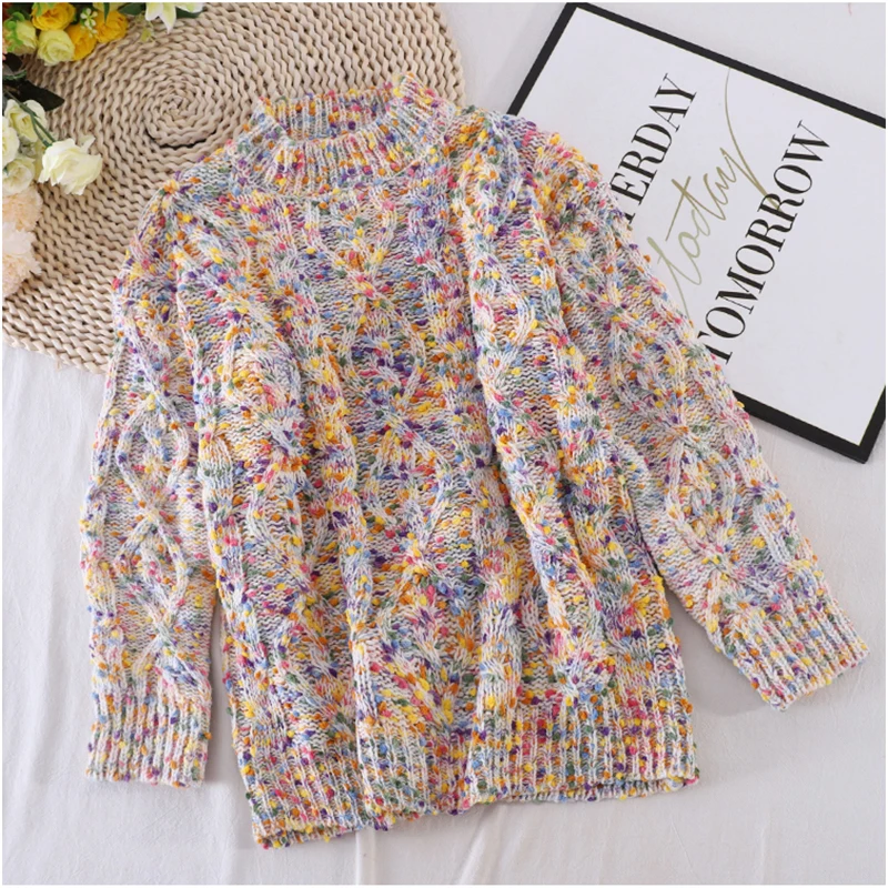 Fashion 2020 New Women Chic Rainbow Candy-Color Polka Dot Students Soft Sexy Warm Sweet Knitted Color-Hit Pullover Sweater