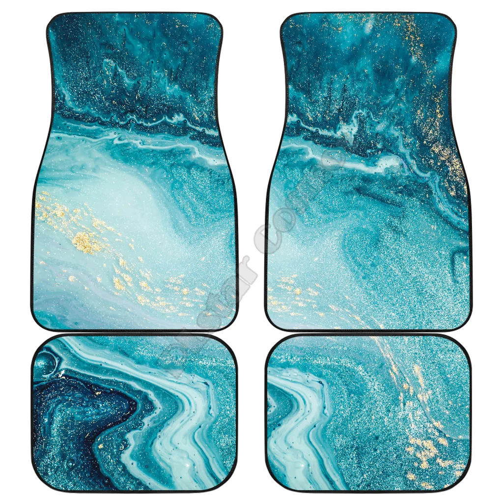 

Turquoise liquid marble print Car Floor Mats 3D Printed Pattern Mats Fit for Most Car Anti Slip Cheap Colorful 01