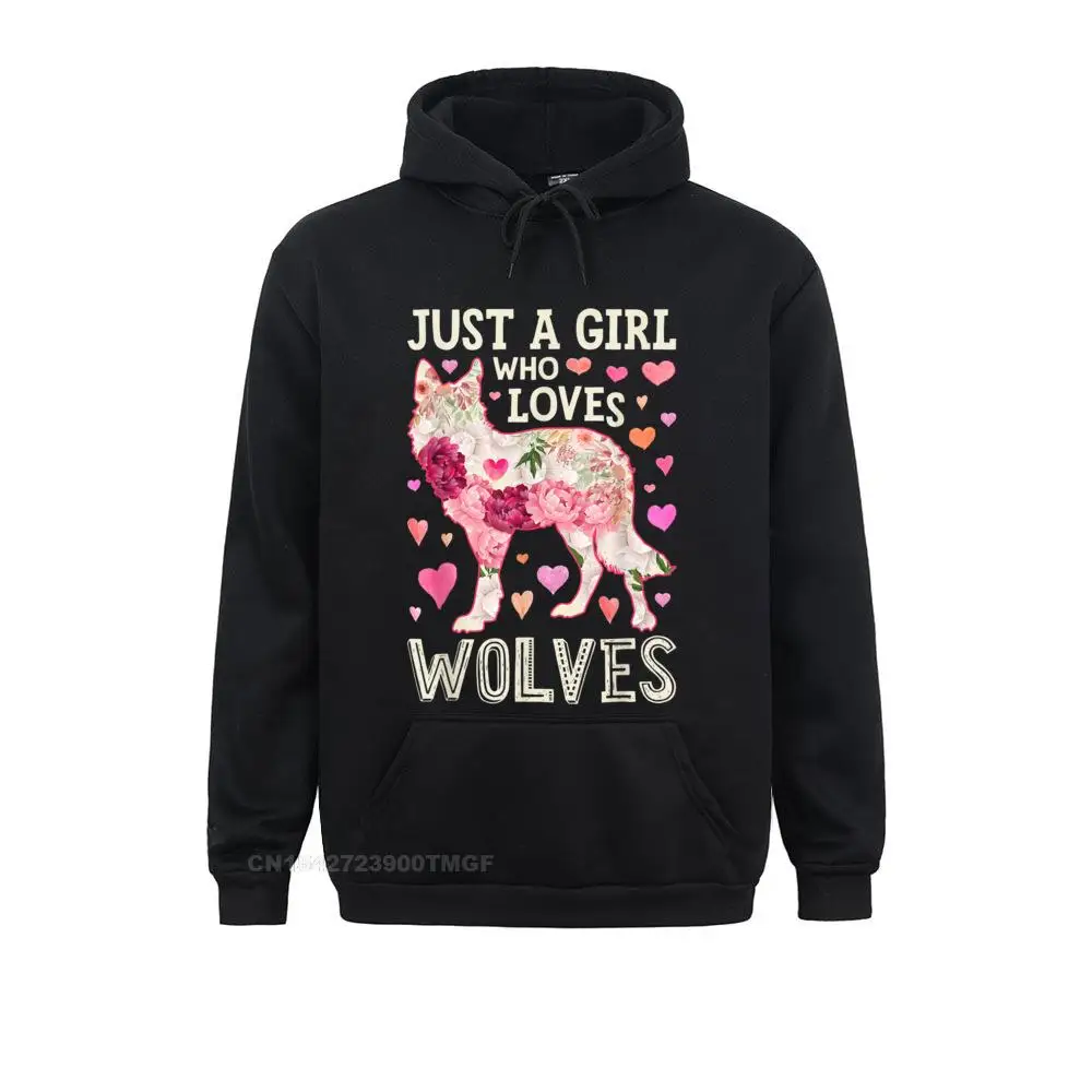 Prevalent Women Sweatshirts Long Sleeve Hoodies Hoods Wolf Just A Girl Who Loves Wolves Funny Women Lover Flower