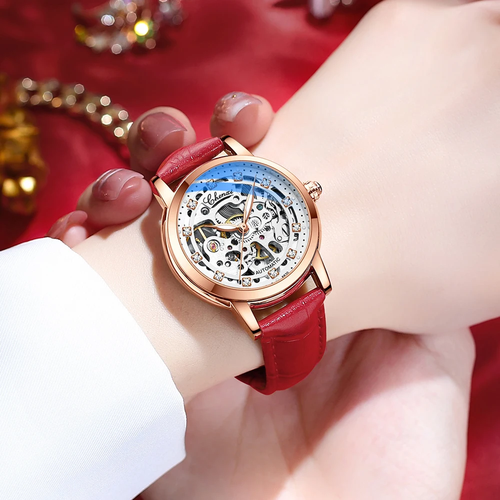 CHENXI Orologio da donna meccanico automatico Orologio da polso da donna con tourbillon scheletrato al quarzo impermeabile di lusso Relogio Feminino