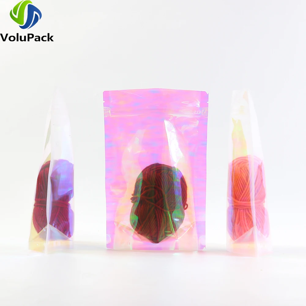 Eco Recyclable Plastic Packaging Bags, Holographic Pink Zip Lock Pouches, Smell Proof, Mylar, Living Room Organizer Bags