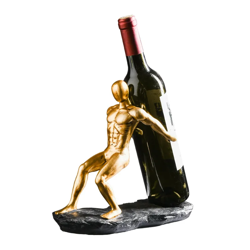 Creative Resin Small Gold Man Wine Rack Sculpture Ornaments Home Living Room Entrance Wine Cabinet Decor Stairs Bookend Crafts