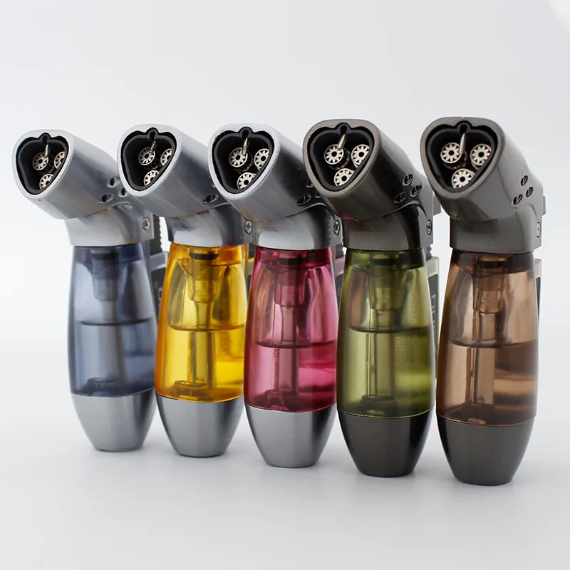 Cigar Triple Torch Lighter Windproof Stright Flame Butane Refillable Jet Lighters Fuel Visible