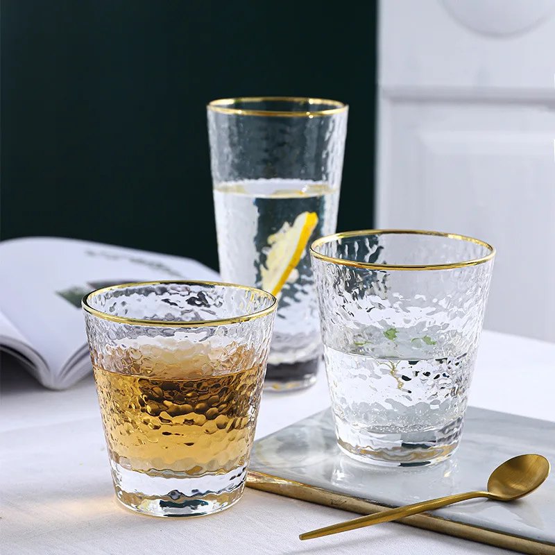 

Retro Glasses Of Wine Tea Cup Gold Inlay Edge Transparent Water Cup Juice Coffee Milk Cocktail Whiskey Drinking Gift Drinkware