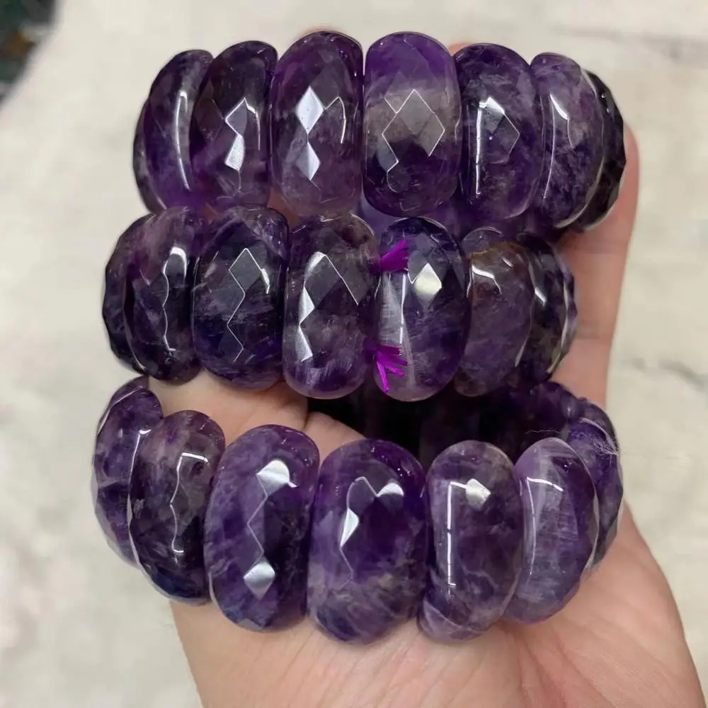 Natural Amethyst Stone Beads Bracelet Energy Stone Bangle Gemstone Jewelry For Woman Birthstone For Aquarius For Gift