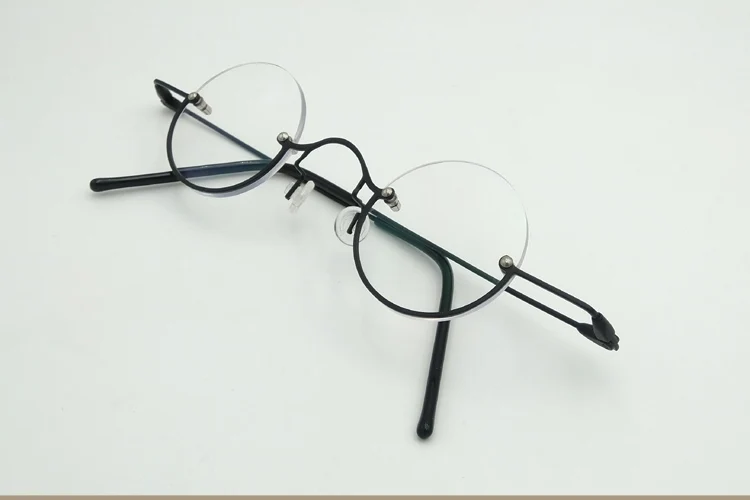 Vintage Kleine Runde Halbrand-Lesebrille mit Blaulichtfilter, Retro Runde Rahmenlose Presbyopie Korrektionsbrille – Detail 8