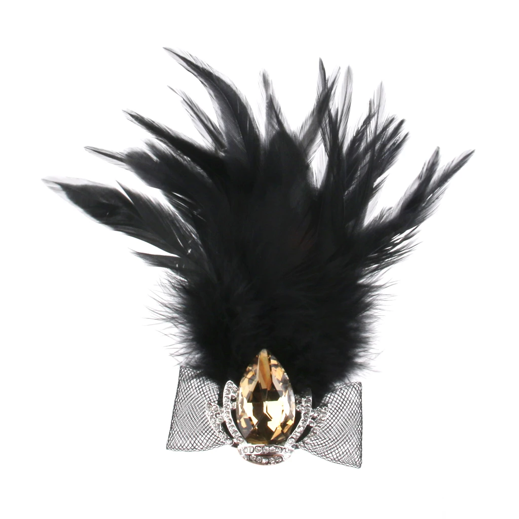 Fashion Jewelry Vintage Brooch Pins Black Feather Crystal Crown Brooch Pin for Jeans Waist Dress Party Fancy Costume Accessory