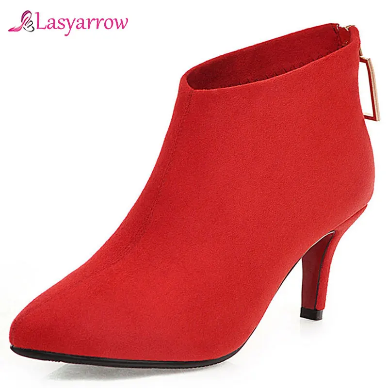 

Lasyarrow 2019 Thin Heels Party Office Lady Ankle Boots Women Shoes Pointed Toe Autumn Winter Shoes Woman Boots Size 32-43 J1069