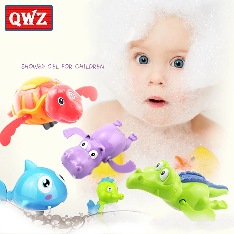 QWZ nuovo simpatico cartone animato animale tartaruga classico giocattolo acquatico per bambini infantile nuoto tartaruga catena arrotolata orologio da bagno per bambini giocattoli da bagno da spiaggia