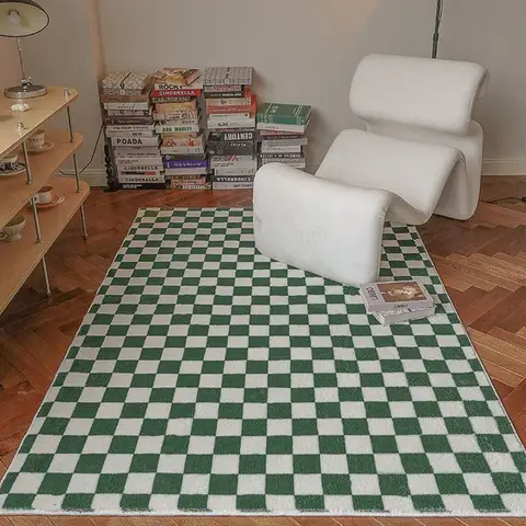 Fluffy Green Lattice Carpet Living Room Bedroom Decor Checkerboard Rug Carpet Kids Office Floor Balcony Hallway Shaggy Soft Rug
