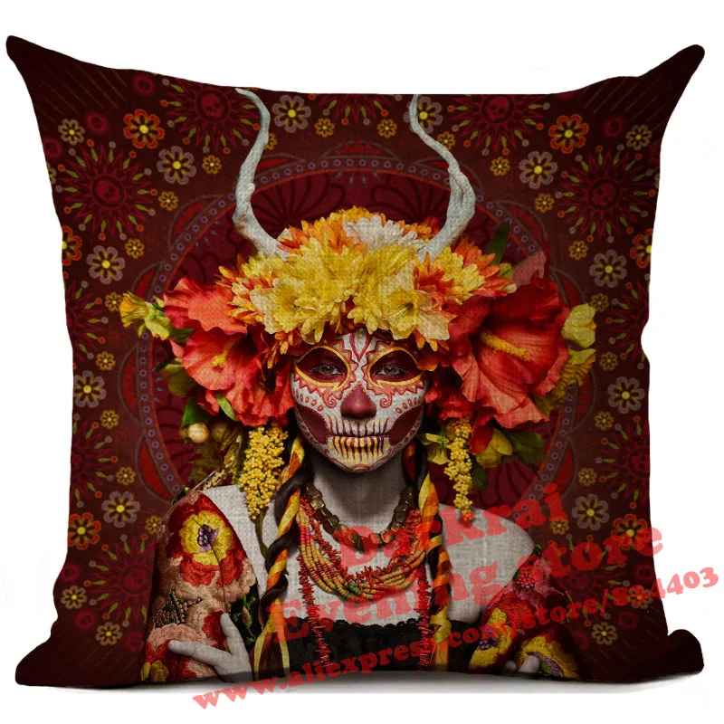 Halloween Cushion Cover Horror Mexican Day Of The Dead Sugar Skull Printed Throw Pillows Home Decoration Living Room Pillowcase