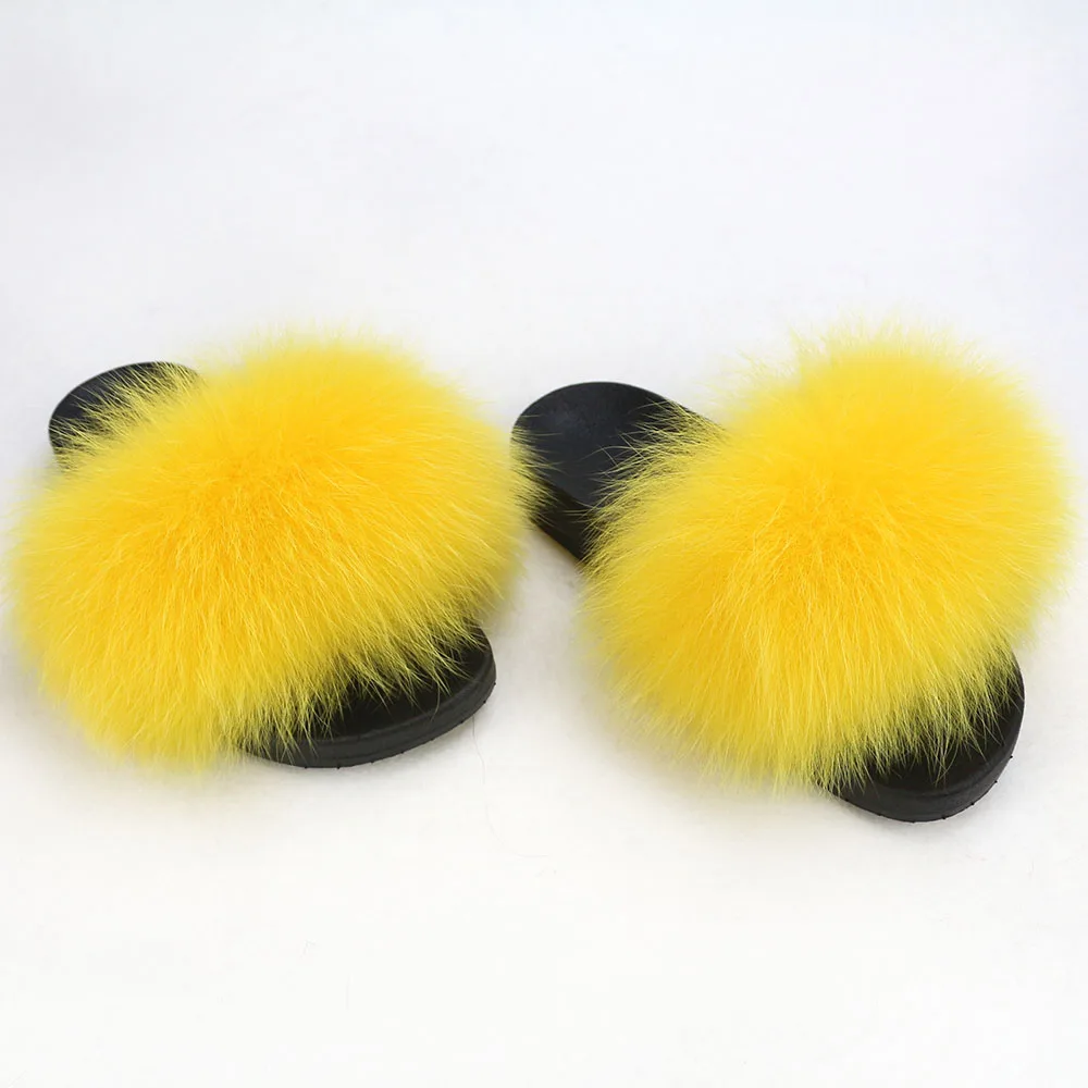 Real Fur Slippers Women Furry Slides Fluffy Luxury Fox Sandals Flat Casual Pink Fur Slide Summer Outdoor Wholesale 2021Promotion