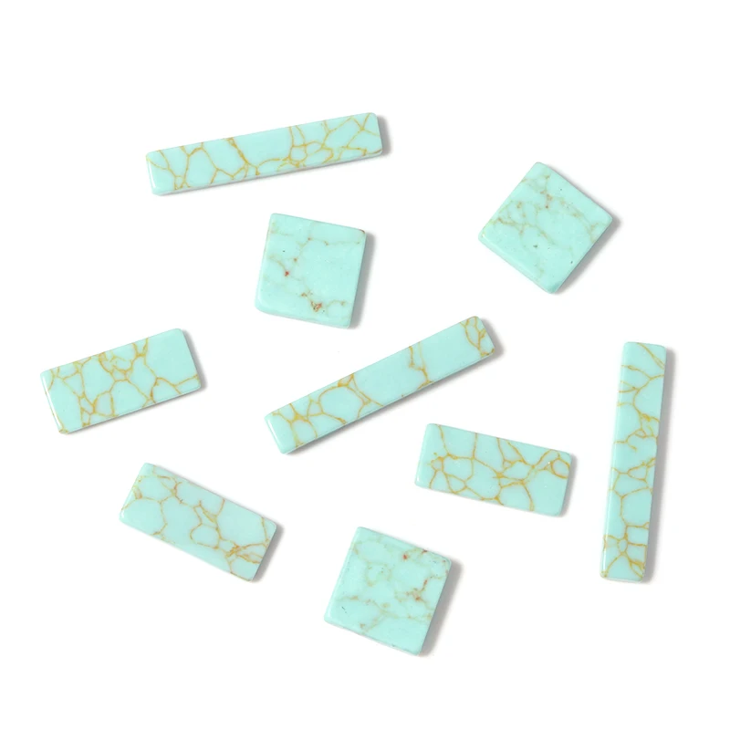 10pcs Natural Stone Turquoise Square/Rectangle Shape Cabochon Flat Back Setting Loose Beads  For DIY Jewelry Making Wholesale