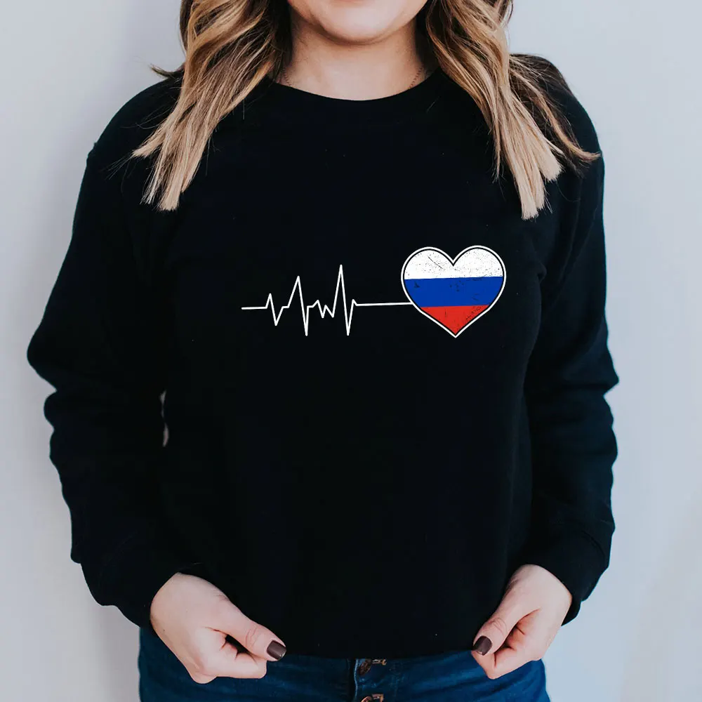 

Heartbeat Russia Flag New Arrival 100%Cotton Women Sweatshirt Unisex Funny Casual Spring Long Sleeve Top Country Lovers Shirt