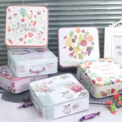 New Flower Large Square Tinplate Candy Cookie Coffee Storage Box Creative DIY Cake Tea Dessert Container For Home Organizer