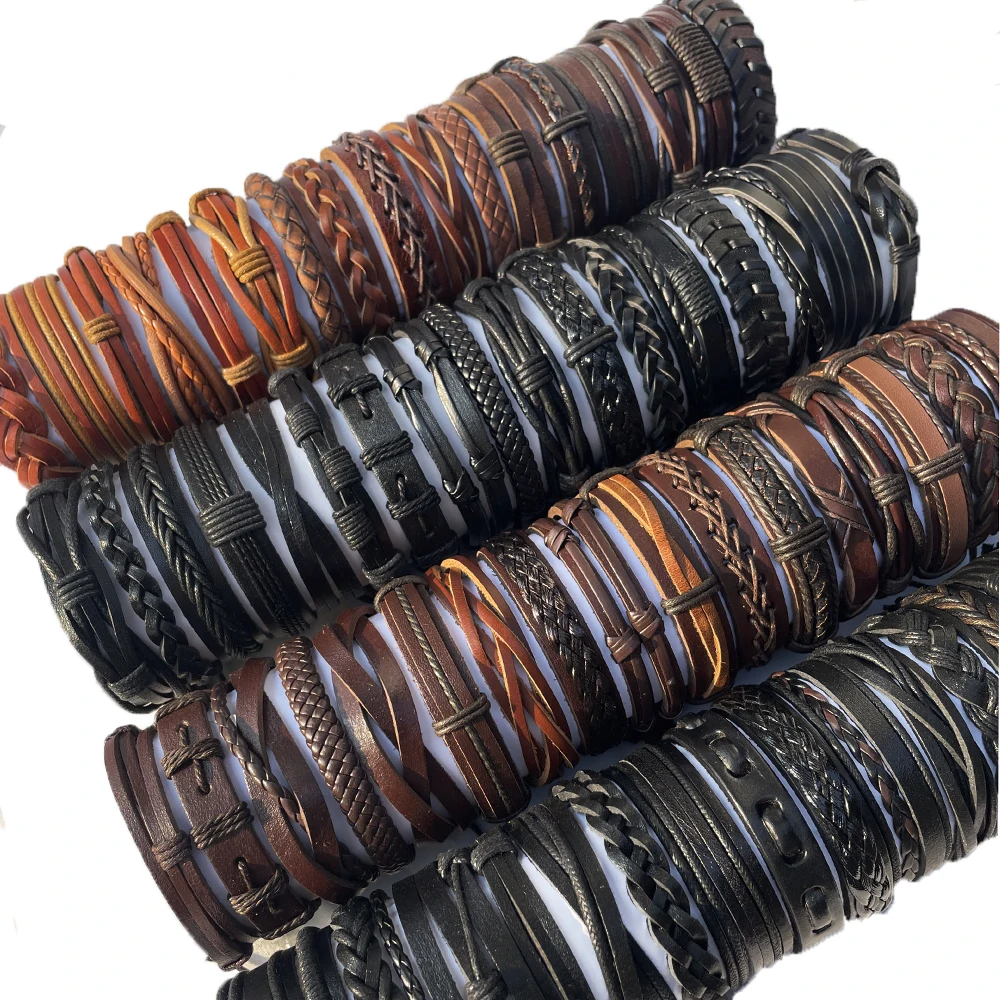 25Pcs/lot Wholesale Random Retro Multi-layer Leather Bracele Men Women Handmade Charm Bracelet Wrap Jewelry Festive Women Gift