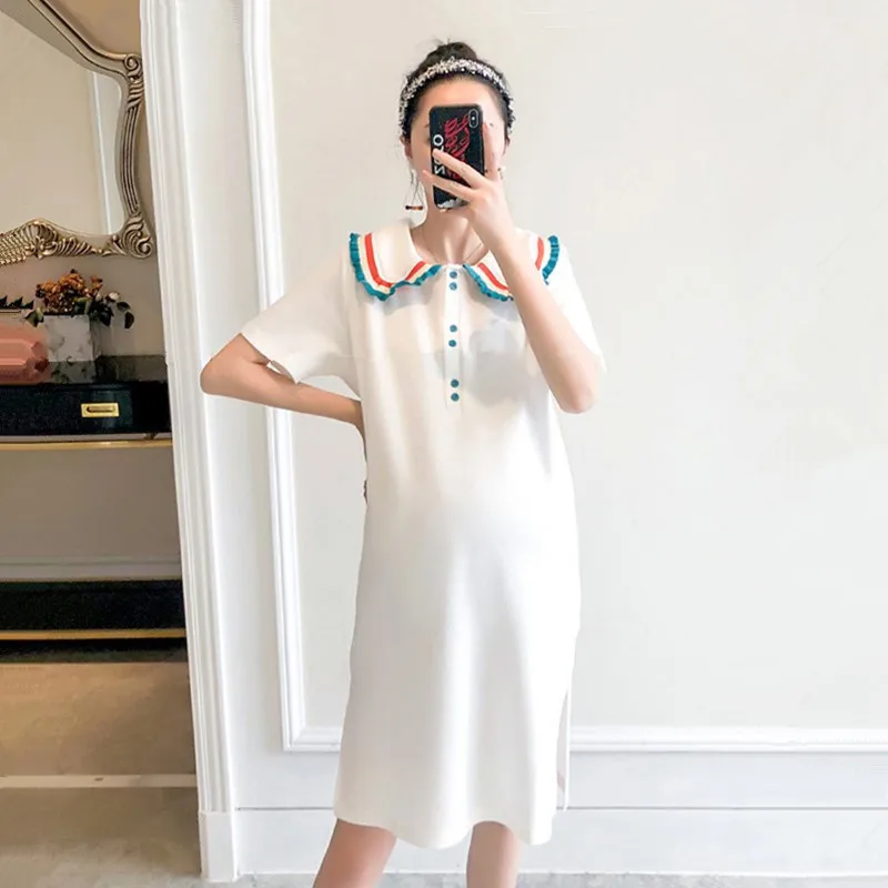 

Pregnant Women's Summer Wear Loose Size Slim Long Fashion Lapel Trendy Mother's Summer Age Reducing Dress Maternity Clothes