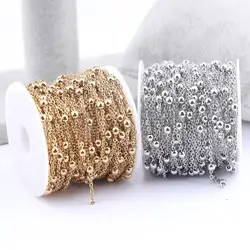 10 metros/rollo de 3mm con cuentas de bolas, cadenas de joyería de oro de acero inoxidable para collares, pulseras, suministros para pendientes Diy
