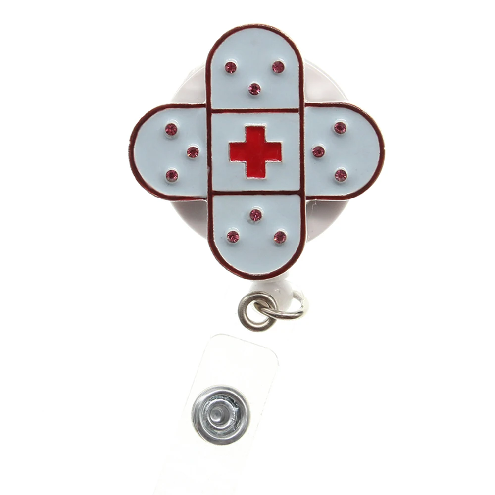 

10/pcs Enamel Cross Nurse Name Card Retractable ID Badge Holder Reel