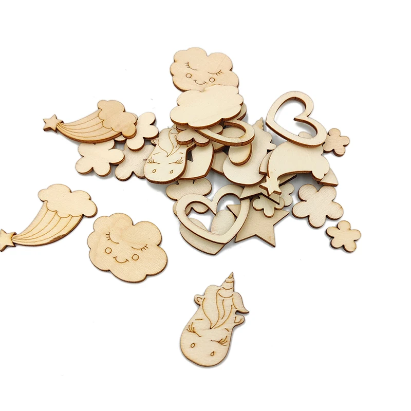 10pcs Unfinished Wooden Ornaments Mixed Cute Carton Wooden Embellishments Crafts for DIY Art