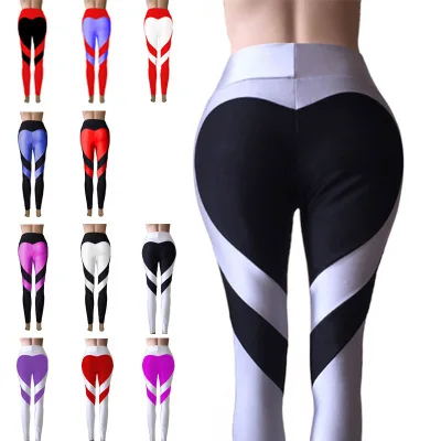 Leggings con estampado de corazón rojo para mujer, pantalones hasta el tobillo de poliéster, cintura alta, Push Up, ropa deportiva femenina