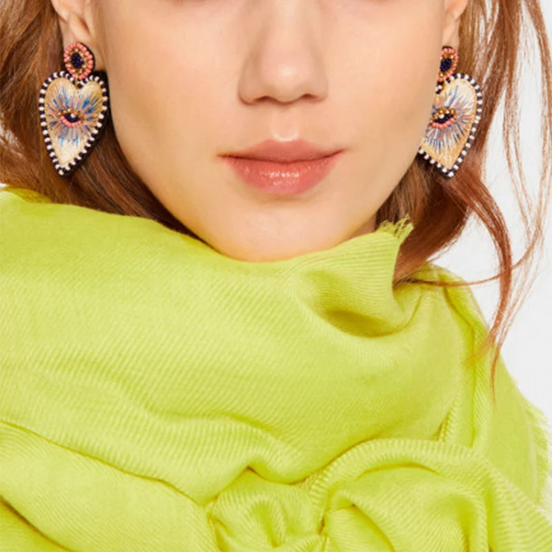 Sehuoran Bohemian Oorbellen Multicolor Heart Dangle Earrings For Women Trendy Beads Statement Earrings Wedding Fashion Jewelry