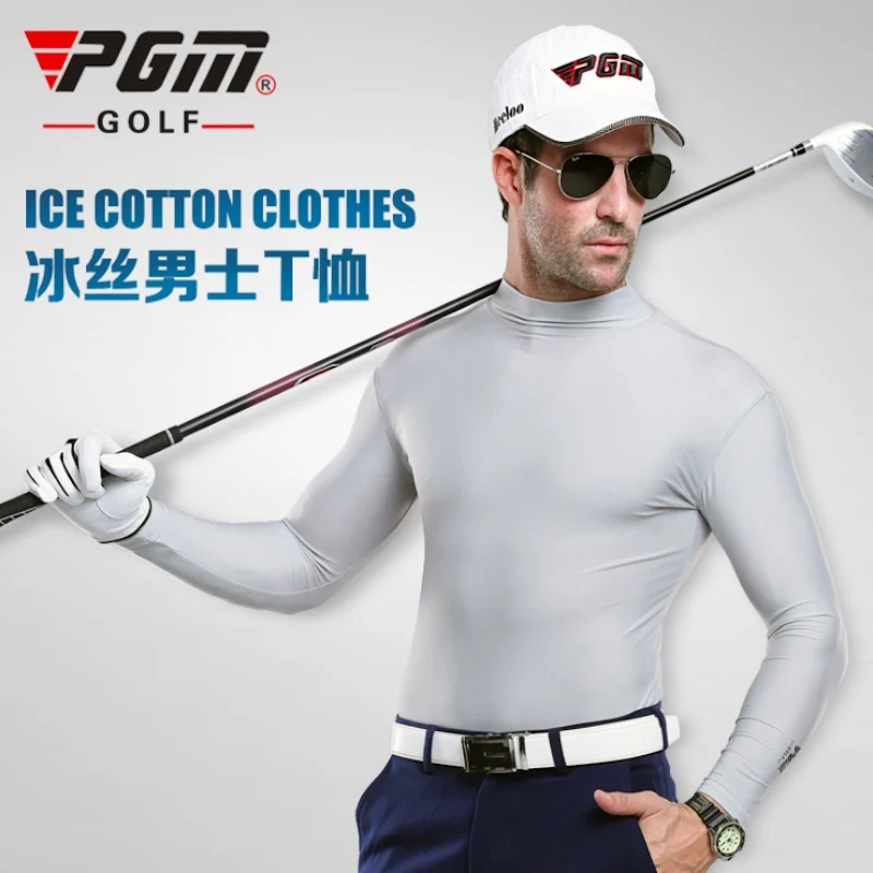 PGM Golf Men Ice Silk Bottoming Shirt Summer Sunscreen Long Sleeve T-shirt Cool Cotton Clothes Breathable YF202 Wholesale