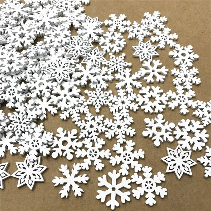 

500PCS Snowflake Wooden Patch for Sewing Scrapbooking Clothing Gift Crafts Handwork Accessories Card Christmas 25mm Wood Buttons