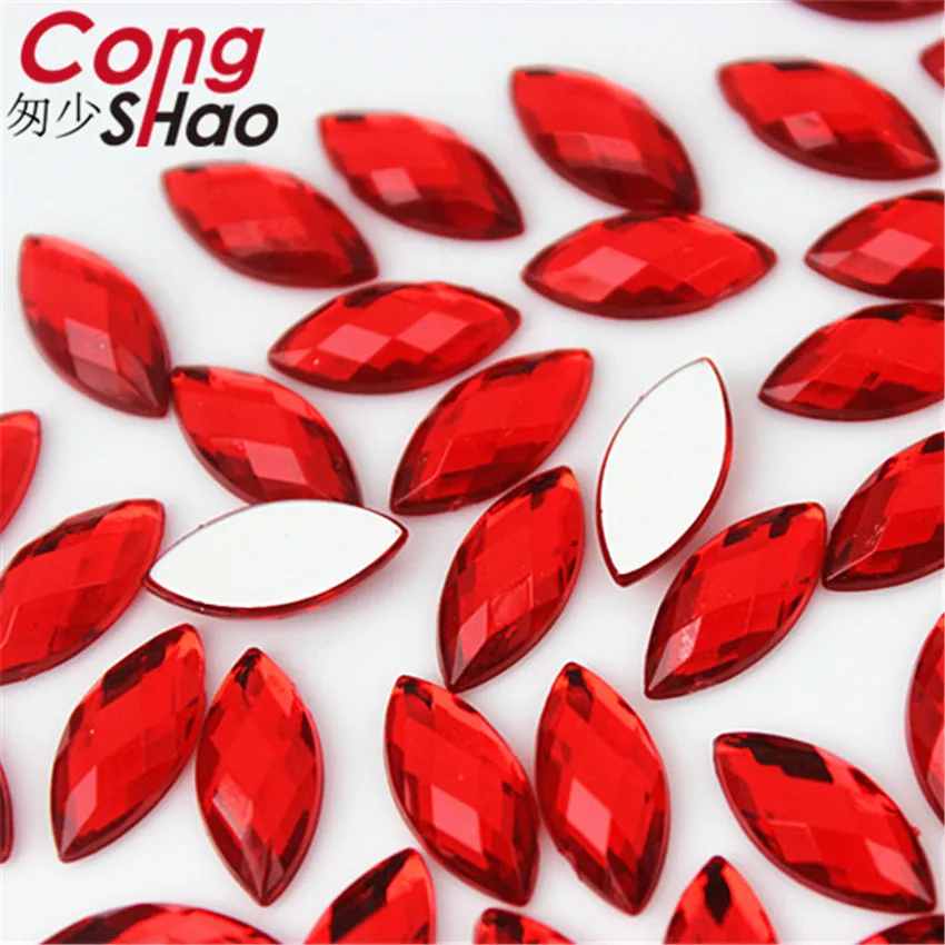 Cong Shao 100PCS 7*15mm Colorful Horse Eye Flatback Acrylic Rhinestone Trim Stones And Crystals DIY Decoration Accessories 8Y720