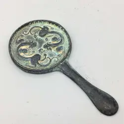 Chinese Antique Old Bronzeware Bronze Mirror Carved Relief Dragon Feng Shui Mirror Gift Mascot