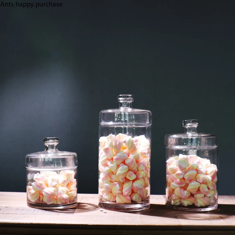 Transparent Glass Food Dried Fruit Candy Jar with Lid Decoration Jar Wedding Arrangement Decoration Household Glass Storage Jars