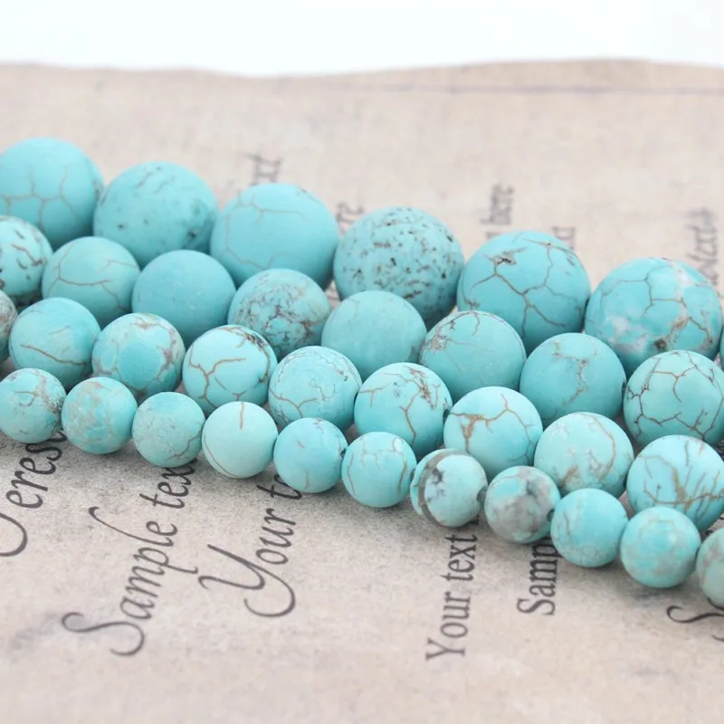 Polish Round Matte Frosted Blue Turquoises Natural Stone Beads Amazonite Watermelon Loose Beads for Bracelet Jewelry Making 15\'\'