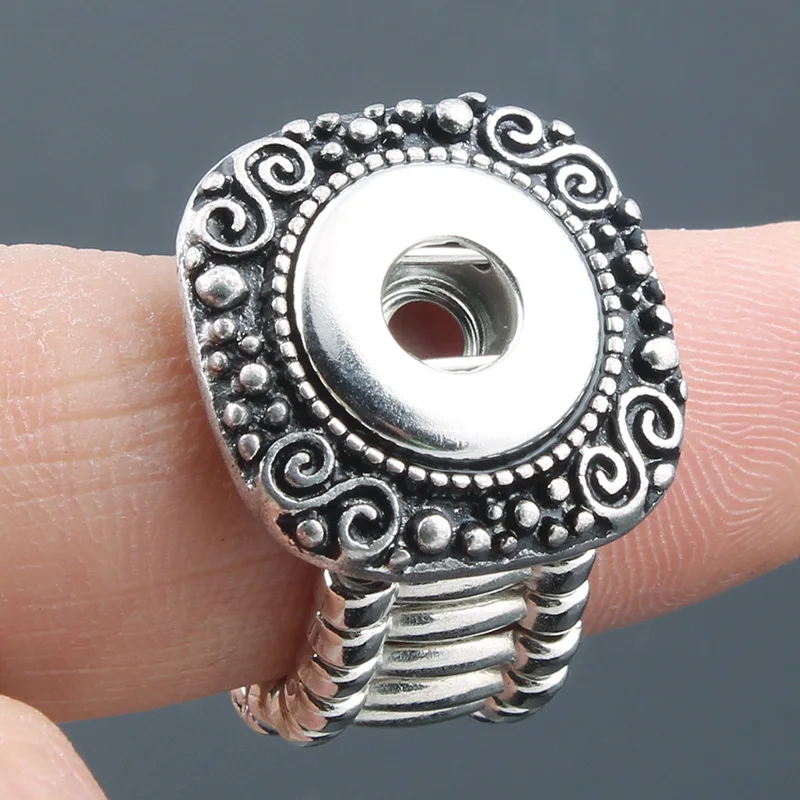 Vintage Snap Jewelry Antique Silver Plated 12MM Snap Rings Adjustable Elastic Ring fit 12MM Snap Jewelry Rings