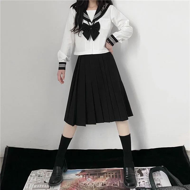 Women Bad Girls Three Lines Basic Black JK Uniform Suit Female School Uniform Sailor Uniform Suit Genuine Japanese Spring Autumn