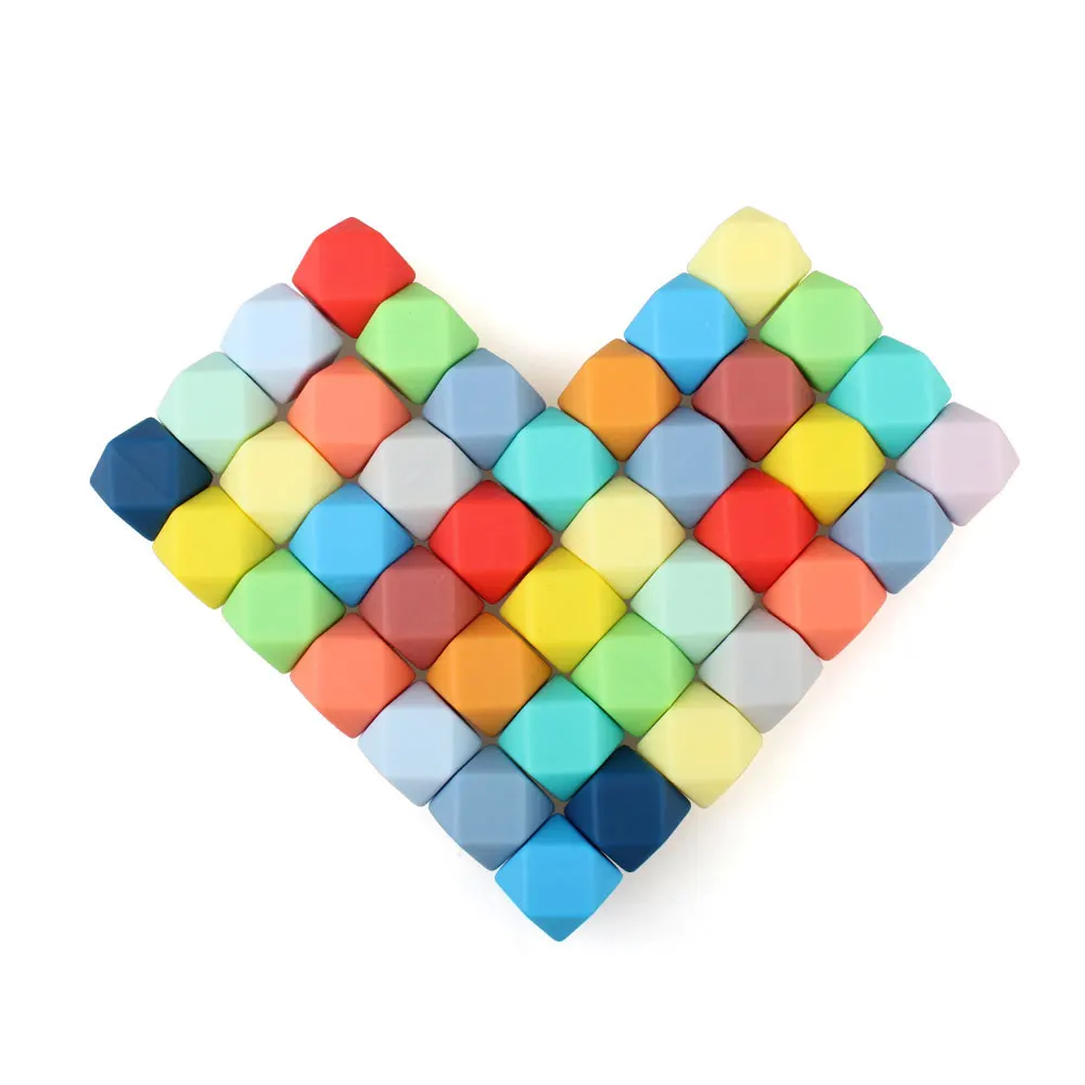 Silicone Beads Hexagon 14mm 10pcs DIY Bracelet Pacifier Clip Necklace Baby Teething Molar Teether Food Grade Silicone Baby Bead