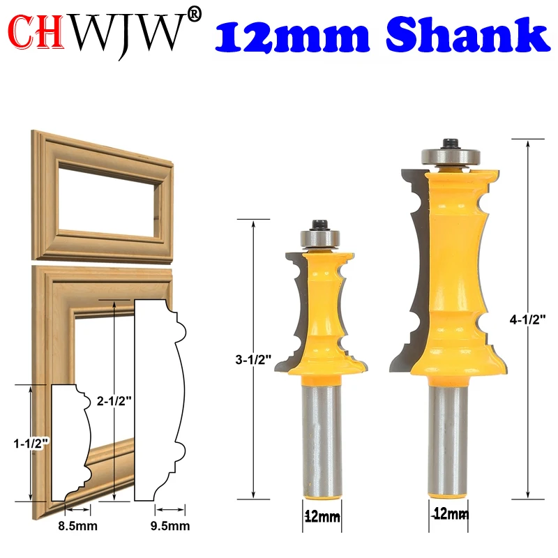 Chwjw-shank Miter Molding Router Bit Linha Faca Faca de Porta Tenon Cortador Ferramentas de Madeira 12 mm 12 Pcs