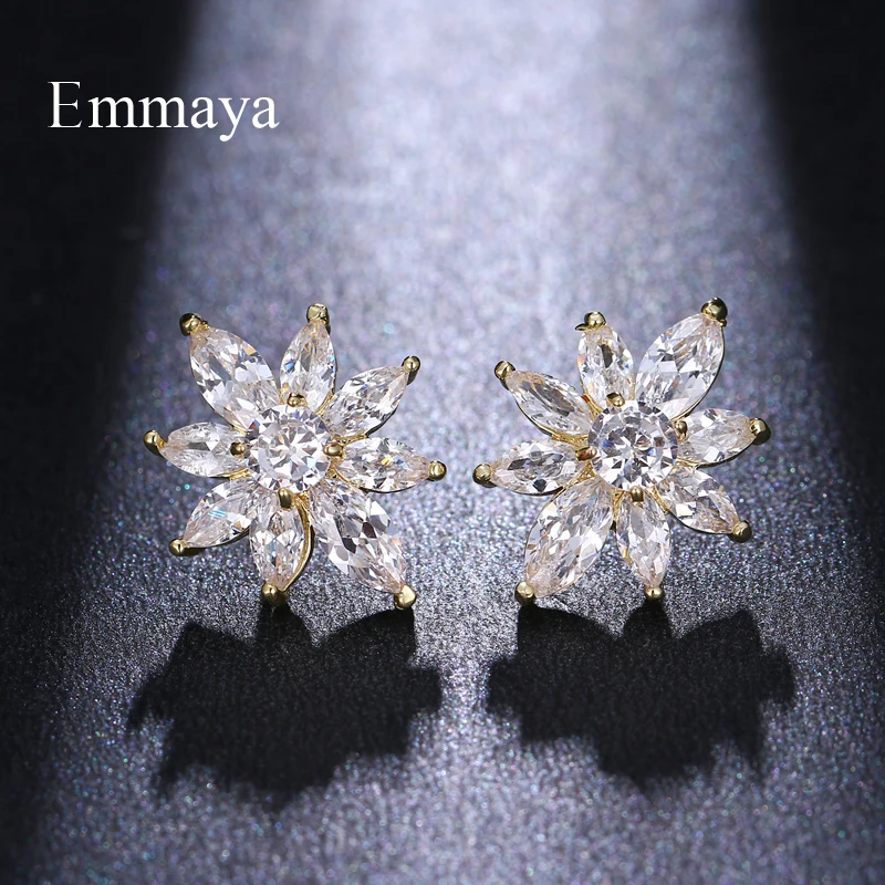 Emmaya For Women Geometry Symmetrical Style Stud Earring With AAA Zirconia Two Colors Distinctive Gift For Friend Popular Party