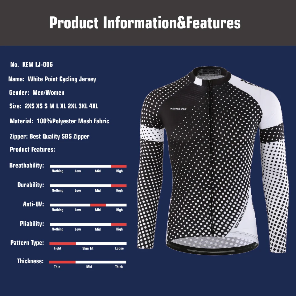 KEMALOCE Wholesale 100% Polyester Men Cycling Jersey Quick Dry Bicycle Shirt Spring Full Sleeve Road Cycling Clothes Bike Jersey