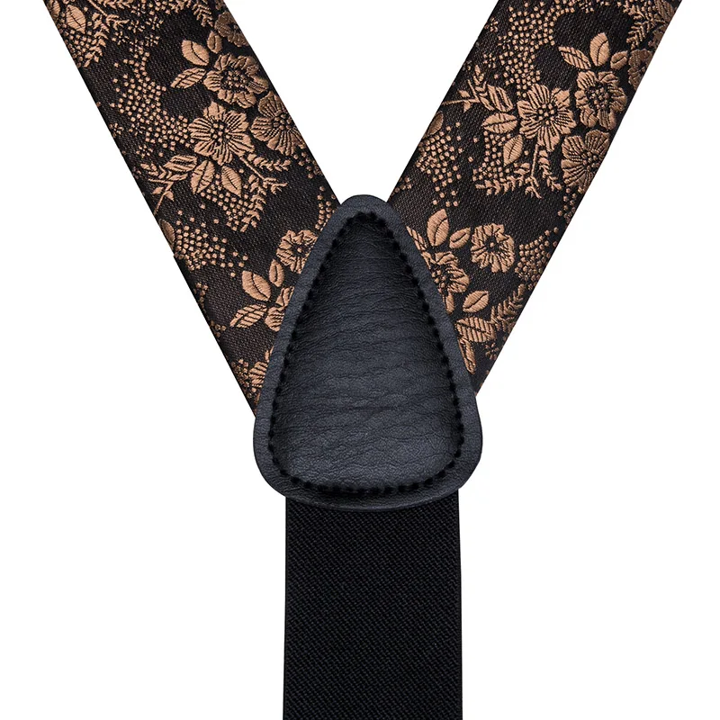 Hi-Tie – ensemble de bretelles pour hommes, 100% soie, fleurs dorées, 6 Clips, Vintage, réglables, nœud papillon, boutons de manchette Hanky, bretelles arrières