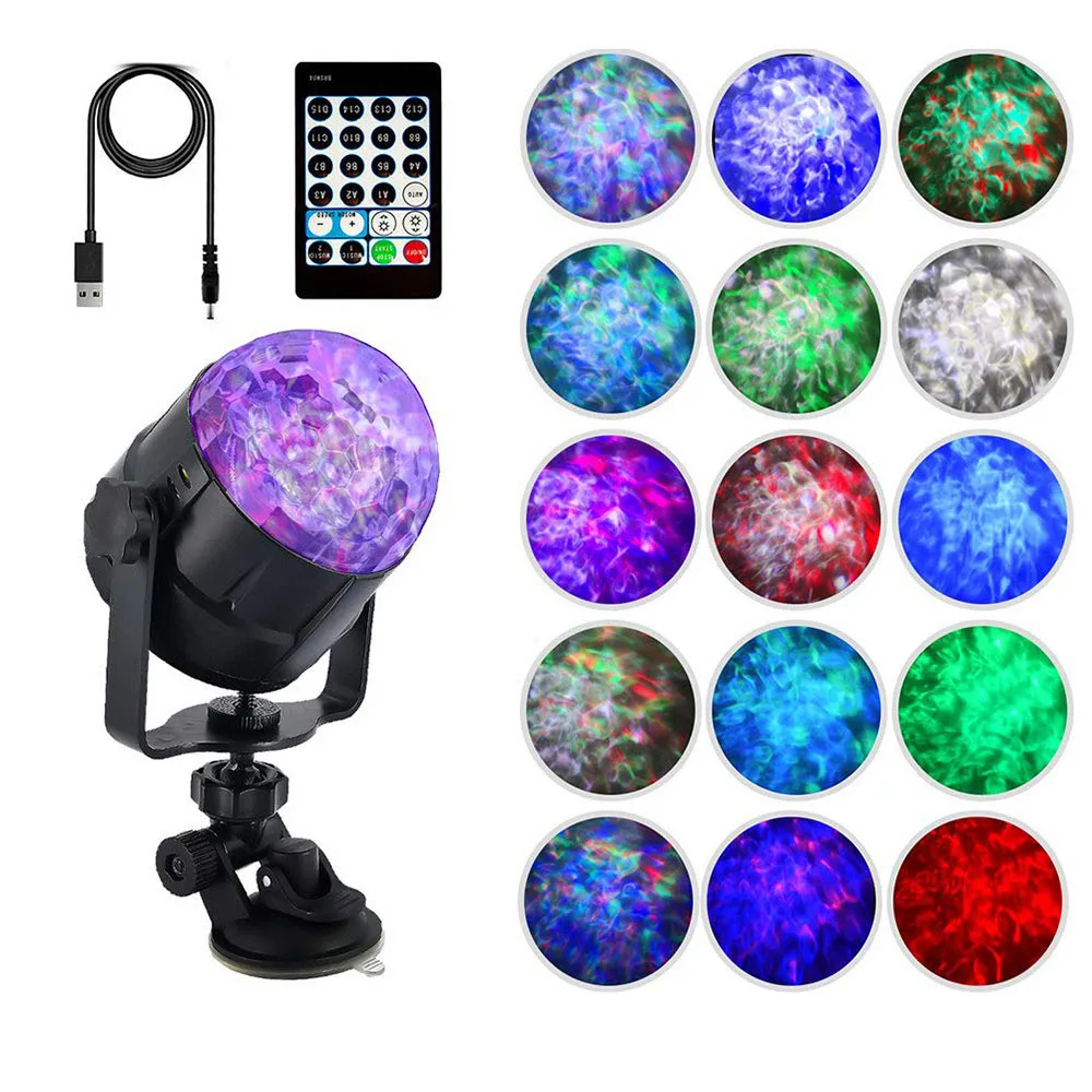 USB 5V 15 Color Changing RGBW Mini LED Water Wave Ripple Stage Effect Lighting Laser Projector Lamp for Disco KTV Club Party