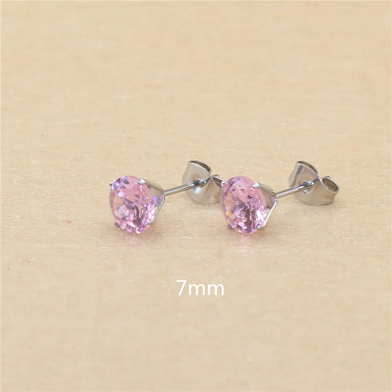 Mini-Ohrstecker aus Edelstahl mit rosa AAA-Zirkonia, 3mm bis 8mm rund, echte goldfarbene Beschichtung, nicht leicht verblassend, allergiefrei – Detail 9