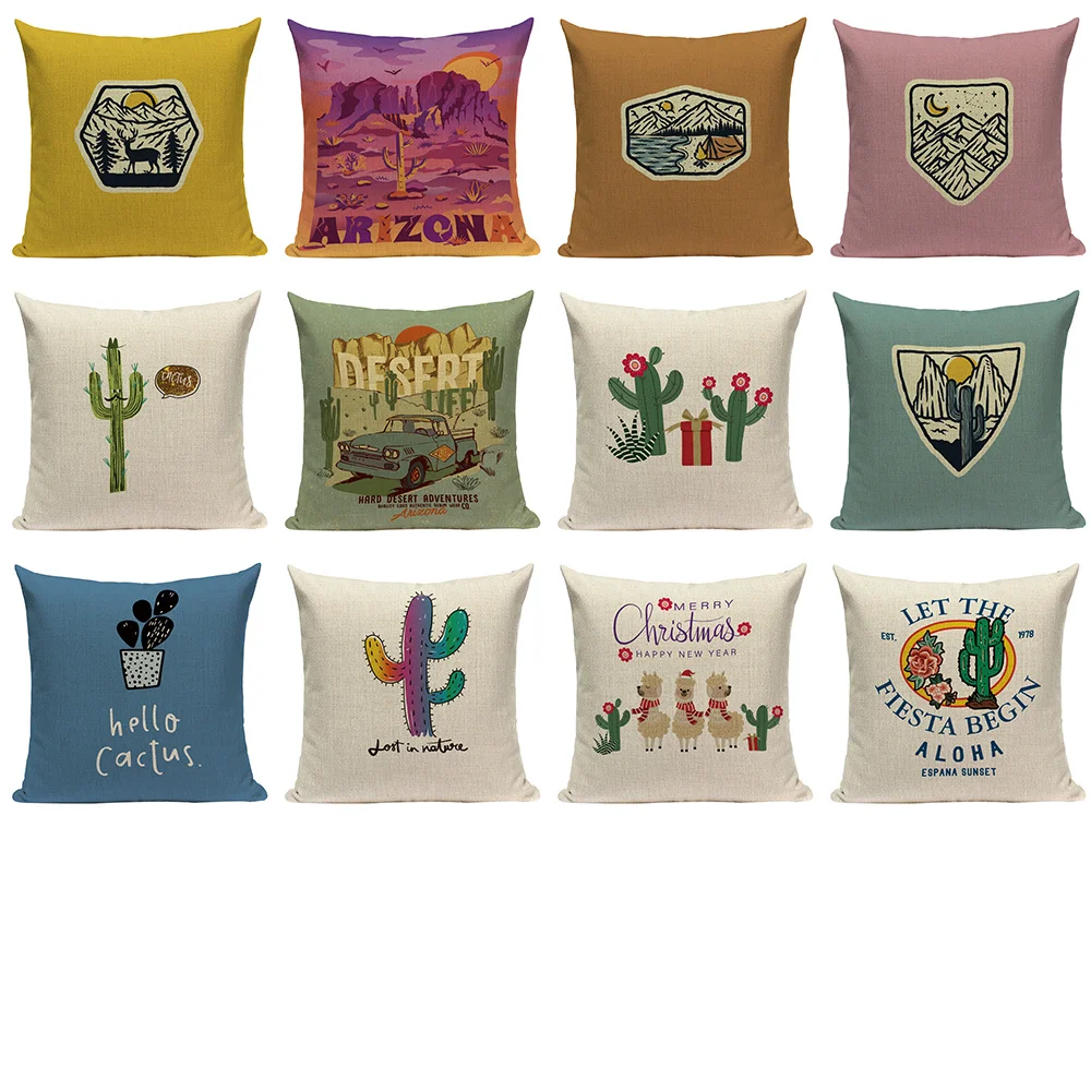 Llama Cactus Pillow Covers Floral Scenery Throw Pillow Covers Decorative Cushion Cover Desert Decor Pillows Case Housse Coussin