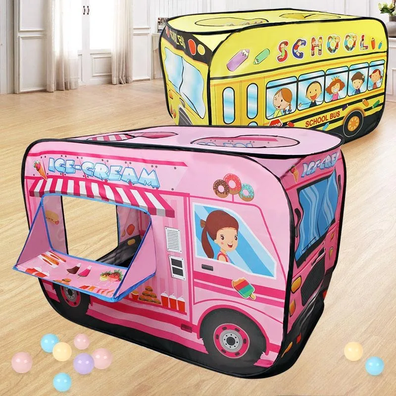 1pc Game House Play Tent Fire Truck Police Bus Foldable Pop Up Toy Playhouse Child Toy Tent Ice Cream Firefighting Model House