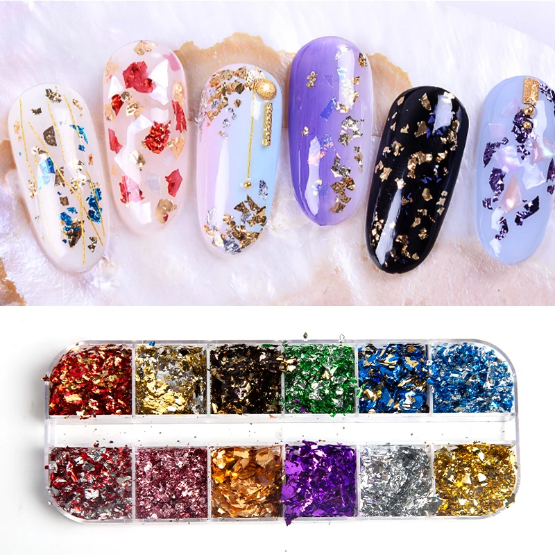 Holographic Nail Glitter Flakes Sequin 12pcs in Rose Gold Silver DIY Butterfly Dipping Powder for Acrylic Nails Tools With Clip